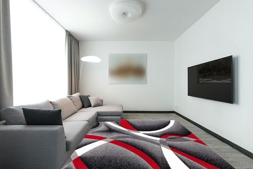 Persian Area Rugs 2305 Gray 8x11 Abstract Area Rug, 8 x 11 ft in Modern Living Room with Grey Couch