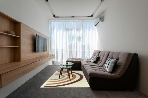 Aldiana Rainbow Shag Area Rug Mack & Milo Rug Size: Rectangle 5'3" x 7' in Grey Living Room with Brown Couch