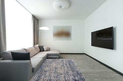 Bloom Rugs Troya Gray/Blue 5x7 Rug - Modern Abstract Area Rug for Living Room, Bedroom, Dining Room, and Kitchen - Exact Size: 5' x 7'5" in Modern Living Room with Grey Couch