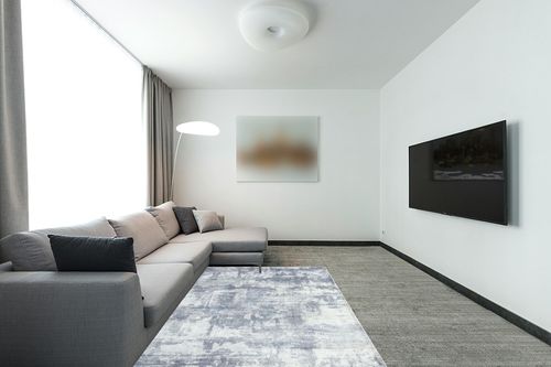 GlowSol Area Rug 5' 3" x 7' 3" Grey Abstract Distressed Rugs Modern Area Rug Low Pile Non-Shedding Carpet, Geometric Abstract Rugs for Living Room Spaces, Kitchen/Dining, Bedrooms, Office in Modern Living Room with Grey Couch