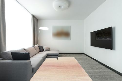 SAFAVIEH Adirondack Collection Area Rug - 6' x 9', Pink & Ivory, Modern Ombre Design, Non-Shedding & Easy Care, Ideal for High Traffic Areas in Living Room, Bedroom (ADR142U) in Modern Living Room with Grey Couch