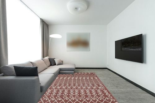 Totti Loops Terracotta/Cream 6 Feet x 9 Feet Southwestern Rug in Modern Living Room with Grey Couch