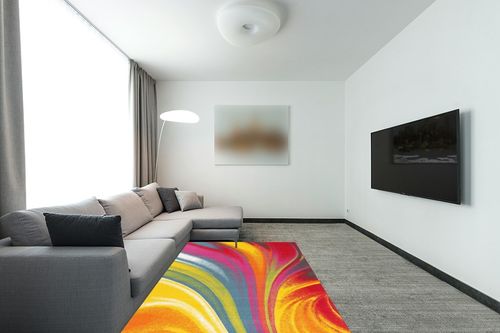 Rugshop Modern Contemporary Waves Non-Slip (Non-Skid) Area Rug 5 X 7 (5' 3" X 7' 3") Multi in Modern Living Room with Grey Couch