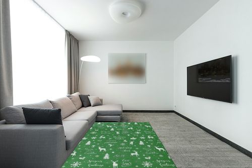 GAOMON Rugs for Living Room Christmas Room Decor Green Area Rug 5x7 Washable Rugs Non Slip Carpet Floor Mat Low Pile Rugs for Bedroom Nursery Classroom Rugs 5'x7' Green in Modern Living Room with Grey Couch