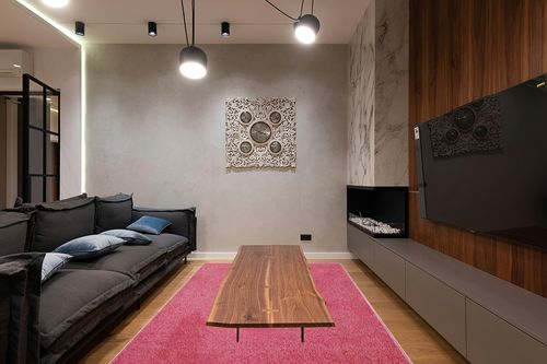 Furnish my Place Modern Plush Solid Color Rug - Pink, 6' x 9', Pet and Kids Friendly Rug. Made in USA, Rectangle, Area Rugs Great for Kids, Pets, Event, Wedding, Living Room in Dark Wood Living Room with Black Couch