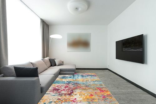 NuLOOM Monet Modern Abstract Area Rug, 6' x 9', Multi in Modern Living Room with Grey Couch