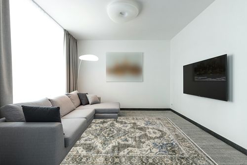 8x10 Area Rugs for Living Room Bedroom: Large Washable Rug with Non-Slip Backing Non-Shedding Stain Resistant, Boho Floral Large Carpet for Dining Room Nursery Home Office Indoor Brown/Green in Modern Living Room with Grey Couch