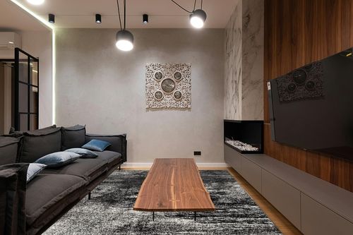 SAFAVIEH Adirondack Collection Area Rug - 9' x 12', Silver & Black, Modern Abstract Design, Non-Shedding & Easy Care, Ideal for High Traffic Areas in Living Room, Bedroom (ADR112A) in Dark Wood Living Room with Black Couch