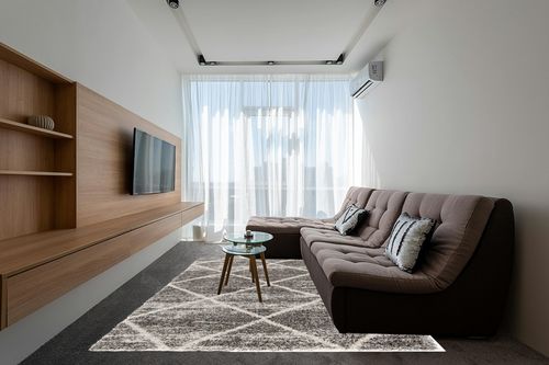 SAFAVIEH Hudson Shag Collection Area Rug - 8' x 10', Distressed Grey & Ivory, Trellis Design, Non-Shedding & Easy Care, 2-inch Thick Ideal for High Traffic Areas in Living Room, Bedroom (SGH281K) in Grey Living Room with Brown Couch