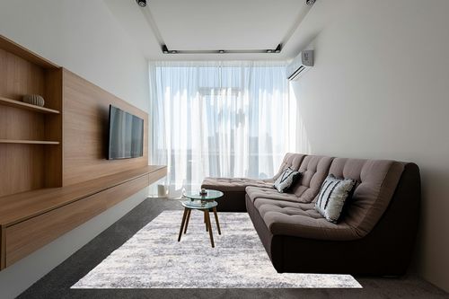 ‎Grey/Cream ‎Contemporary ‎Non Slip ‎Living Room ‎Area Rug in Grey Living Room with Brown Couch