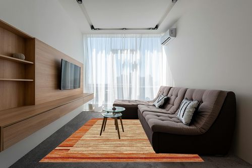 Unique Loom Autumn Foilage Area Rug - 8' x 10' Terracotta/Beige in Grey Living Room with Brown Couch
