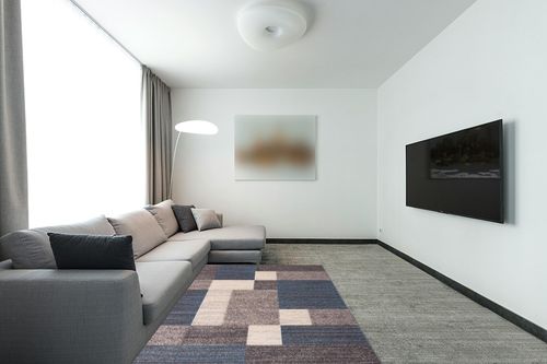Rugshop Contemporary Blue Boxes Design Non-Slip Area Rug 5' x 7' - Trendy Geometric Pattern in Modern Living Room with Grey Couch