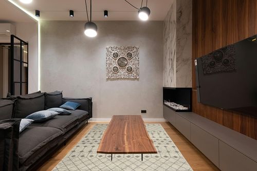 Nourison Grafix Moroccan Ivory/Grey 6' x 9' Area Rug, Easy Cleaning, Non Shedding, Bed Room, Living Room, Dining Room, Kitchen (6x9) in Dark Wood Living Room with Black Couch