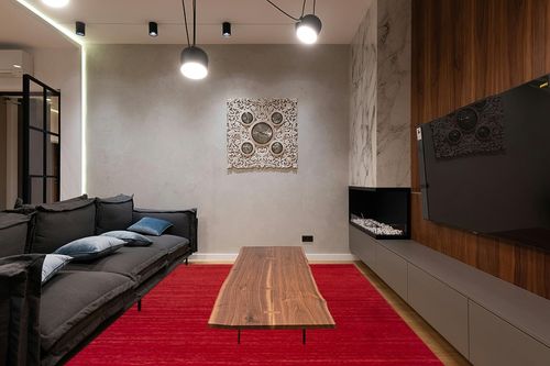 SAFAVIEH Adirondack Collection Area Rug - 8' x 10', Red & Grey, Modern Ombre Design, Non-Shedding & Easy Care, Ideal for High Traffic Areas in Living Room, Bedroom (ADR113Q) in Dark Wood Living Room with Black Couch