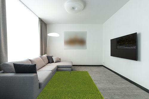 Unique Loom Solid Shag Collection Area Rug (5' 1" x 8' Rectangle, Grass Green) in Modern Living Room with Grey Couch