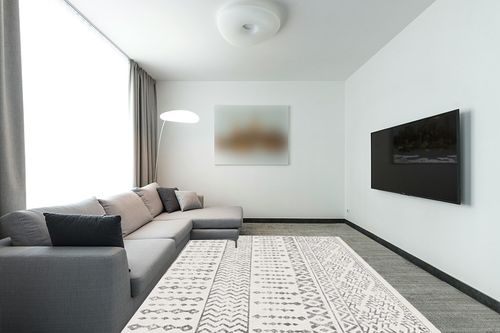 Art&Tuft Area Rug Ivory in Modern Living Room with Grey Couch