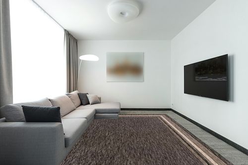 Unique Loom Outdoor Border Collection Area Rug - Soft Border (9' x 12' Rectangle, Black/ Ivory) in Modern Living Room with Grey Couch