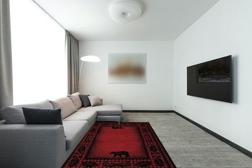 Rug Empire Rustic Lodge Cabin Bear Walk Area Rug, 5'3"x7'3" in Modern Living Room with Grey Couch