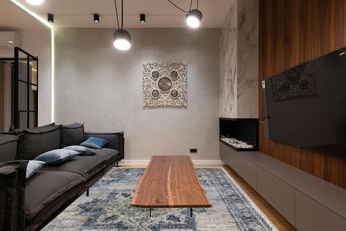 Area Rugs for Living Room: 9x12 Rug for Bedroom Machine Washable with Non Slip Backing Non Shedding, Boho Medallion Floral Large Carpet for Dining Room Nursery Home Office Indoor Decor Gray/Blue in Dark Wood Living Room with Black Couch
