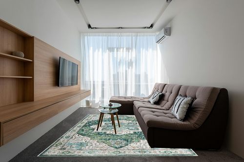 xilixili Washable Rug 8x10 Area Rugs for Living Room -Stain Resistant with Anti-Slip Backing Rug,Ultra-Thin Medallion Printed Room Decor Large Area Rug(Green,8'x10') in Grey Living Room with Brown Couch