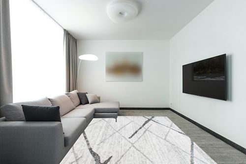 nuLOOM Thigpen Contemporary Area Rug, 7' 6" x 9' 6", Grey in Modern Living Room with Grey Couch