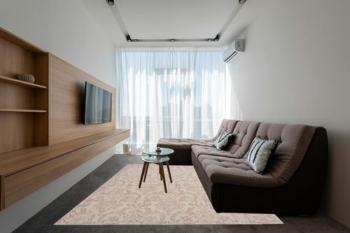 Nourison Jubilant Damask Ivory/Pink 7'10" x 9'10" Area -Rug, Easy -Cleaning, Non Shedding, Bed Room, Living Room, Dining Room, Kitchen (8x10) in Grey Living Room with Brown Couch