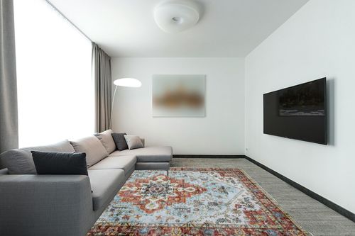 FairOnly 8x10 Area Rugs Machine Washable Rug Boho Floral Rug Non-Slip Persian Vintage Low Pile Rugs for Living Room, Bedroom, Farmhouse, Dining Room, Kids Playroom in Modern Living Room with Grey Couch