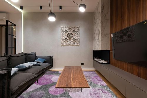Addison Rugs Chantille ACN556 Red 9' x 12 Indoor Outdoor Area Rug, Stain Resistant, Machine Washable, Non Shedding, Bedroom, Living Room, Dining Room, Kitchen Rug in Dark Wood Living Room with Black Couch