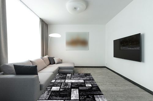Luxe Weavers Geometric Squares Gray 5x7 Modern Abstract Area Rug, Colorblock Premium Carpet Non Shedding in Modern Living Room with Grey Couch
