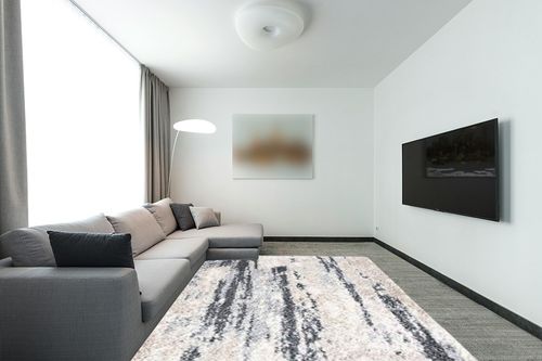 SAFAVIEH Fontana Shag Collection Area Rug - 8' x 10', Grey & Ivory, Modern Design, Non-Shedding & Easy Care, 2-inch Thick Ideal for High Traffic Areas in Living Room, Bedroom (FNT853G) in Modern Living Room with Grey Couch