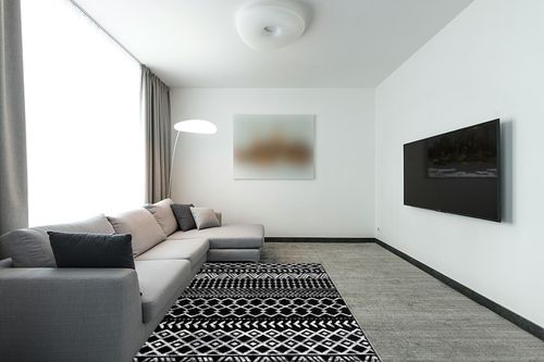 CAMILSON Boho Moroccan Area Rug, 5x7 Geometric, Diamond Design for Living Room Bedroom Black/White Indoor Area Rugs Bohemian in Modern Living Room with Grey Couch