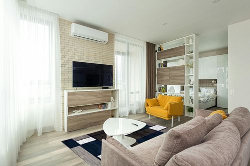 Rugshop Contemporary Modern Boxes Area Rug 5' 3" x 7' 3" Navy in Light Modern Living Room with TV