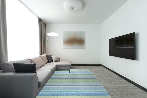 EORC FLX02GN6X9 Hand-Knotted Wool Knotted Striped Rug, 6' x 9', Green in Modern Living Room with Grey Couch