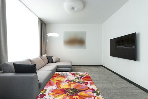 Rugshop Modern Bright Flowers Non-Slip (Non-Skid) Area Rug 5 X 7 (5' 3" X 7' 3") Multi in Modern Living Room with Grey Couch