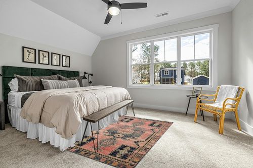 Loloi II Jocelyn Collection JOC-06 Rose/Rose 5'-5" x 7'-6" Area Rug in Grey Traditional Bedroom with King Bed
