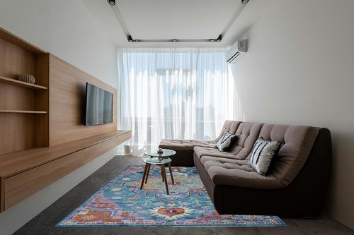 SAFAVIEH Crystal Collection Area Rug - 8' x 10', Teal & Rose, Medallion Distressed Design, Non-Shedding & Easy Care, Ideal for High Traffic Areas in Living Room, Bedroom (CRS501T) in Grey Living Room with Brown Couch