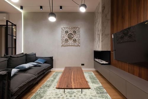 Valenrug Washable Rug 6x9 - Ultra Thin Green Collection Area Rug, Stain Resistant Non-Skid Rugs for Living Room, Antique Bedroom Rugs(6'x9', TPR35-Green) in Dark Wood Living Room with Black Couch