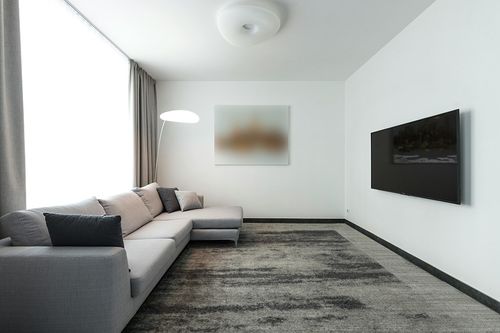 SAFAVIEH Fontana Shag Collection Area Rug - 9' x 12', Grey & Ivory, Modern Design, Non-Shedding & Easy Care, 2-inch Thick Ideal for High Traffic Areas in Living Room, Bedroom (FNT853G) in Modern Living Room with Grey Couch