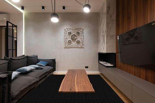‎Earth Tone ‎Classic  ‎Living Room ‎Area Rug in Dark Wood Living Room with Black Couch