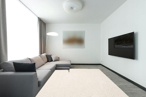 SAFAVIEH Athens Shag Collection Area Rug - 8' x 10', Off White, Non-Shedding & Easy Care, 1.5-inch Thick Ideal for High Traffic Areas in Living Room, Bedroom (SGA119B) in Modern Living Room with Grey Couch