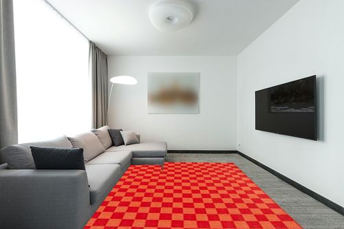 SAFAVIEH Striped Kilim Collection Area Rug - 8' x 10', Red & Rust, Flat Weave Cotton Design, Easy Care, Ideal for High Traffic Areas in Living Room, Bedroom (STK801Q) in Modern Living Room with Grey Couch