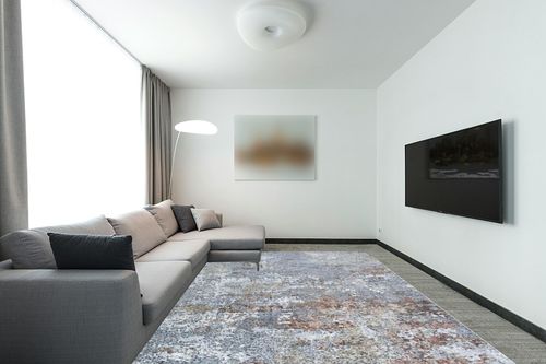 Area Rugs 9x12 Living Room: Large Machine Washable Area Rug with Non Slip Backing Non Shedding Abstract Stain Resistant Carpet for Bedroom Dining Room Nursery Home Office - Gray in Modern Living Room with Grey Couch