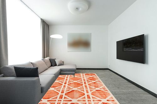 SAFAVIEH Dip Dye Collection 6' x 9' Ivory/Orange DDY721P Handmade Geometric Watercolor Premium Wool Living Room Dining Bedroom Area Rug in Modern Living Room with Grey Couch