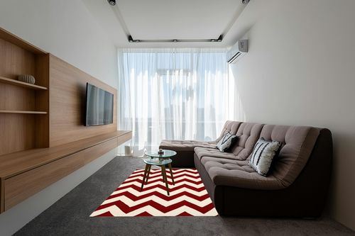 SAFAVIEH Chatham Collection Area Rug - 5' x 8', Red & Ivory, Handmade Chevron Wool, Ideal for High Traffic Areas in Living Room, Bedroom (CHT715G) in Grey Living Room with Brown Couch