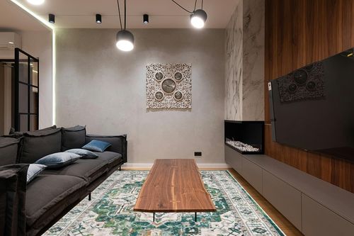 zesthome 8x10 Area Rugs,Stain Resistant Washable Rug,Ultra-Thin Rugs for Living Room,Bedroom,Non-Slip Backing Home Decor Large Area Rug (Green,8'x10') in Dark Wood Living Room with Black Couch