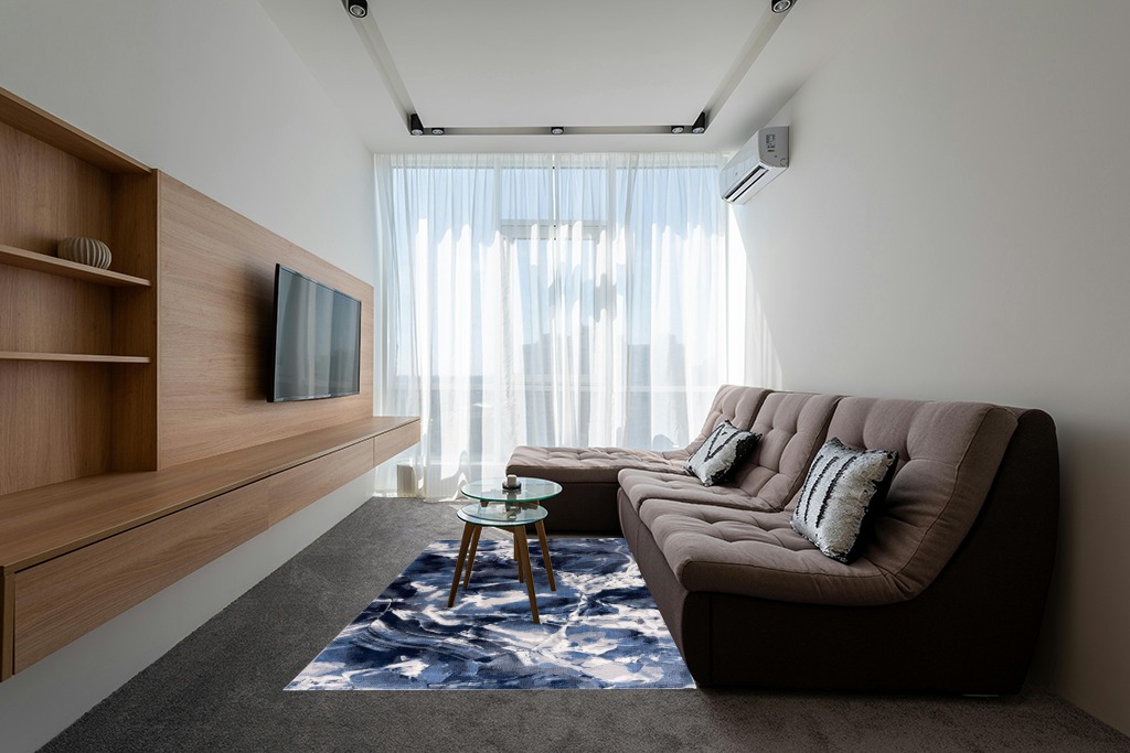 Abani Rugs Contemporary Blue & Grey Marble Ice Design 5’3” x 7’6” (5'x8') Area Rug - Modern Swirl Watercolor Non-Shedding Bedroom Rug in Grey Living Room with Brown Couch