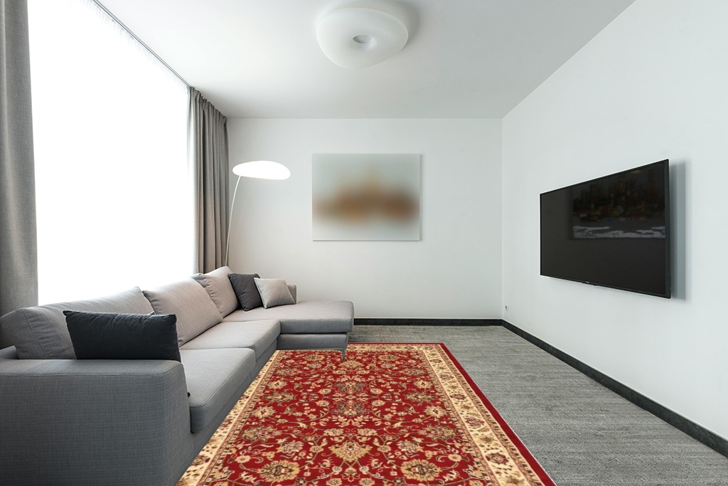 Unique Loom Sialk Hill Collection Area Rug - Washington (6' 1" x 9' Rectangle, Burgundy/ Cream) in Modern Living Room with Grey Couch