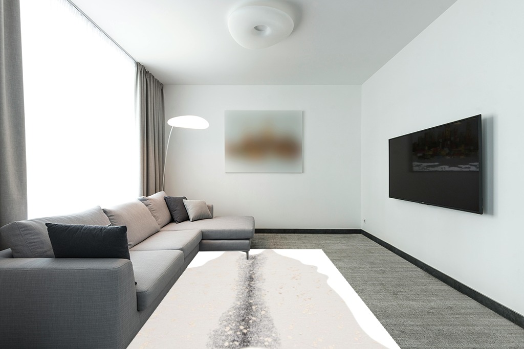 SAFAVIEH Faux Cow Hide Collection 6' x 8' Beige/Grey FCH205B Rustic Western Boho Living Room Dining Bedroom Area Rug in Modern Living Room with Grey Couch