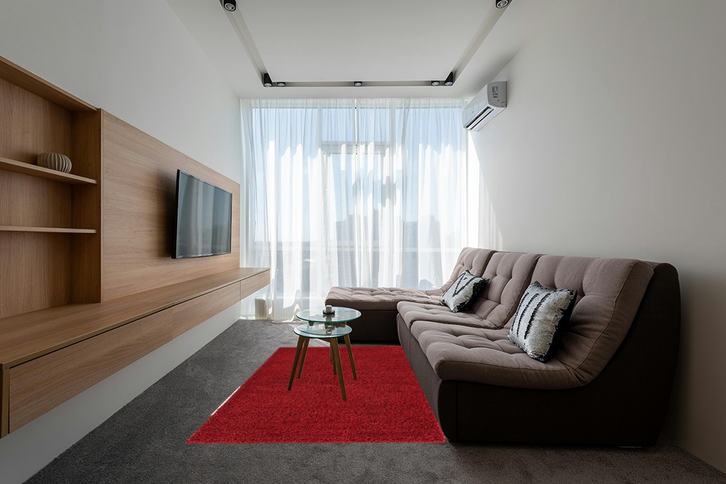 Everyday Shag Rug 5' x 8' in Grey Living Room with Brown Couch