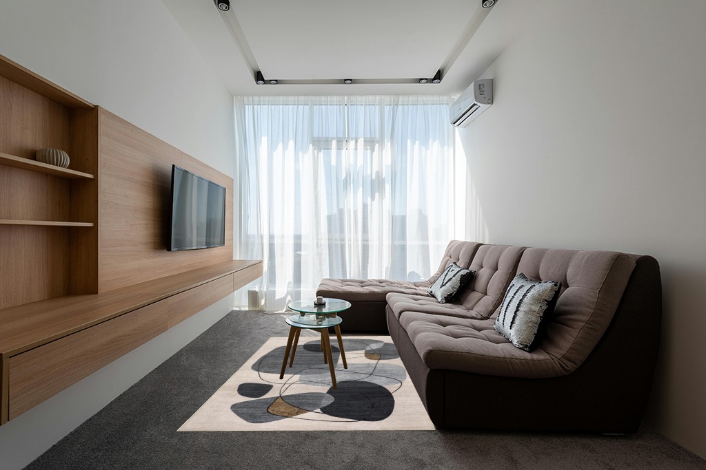 nuLOOM Rylee Abstract Machine Washable Indoor/Outdoor Area Rug, 5x8, Grey in Grey Living Room with Brown Couch